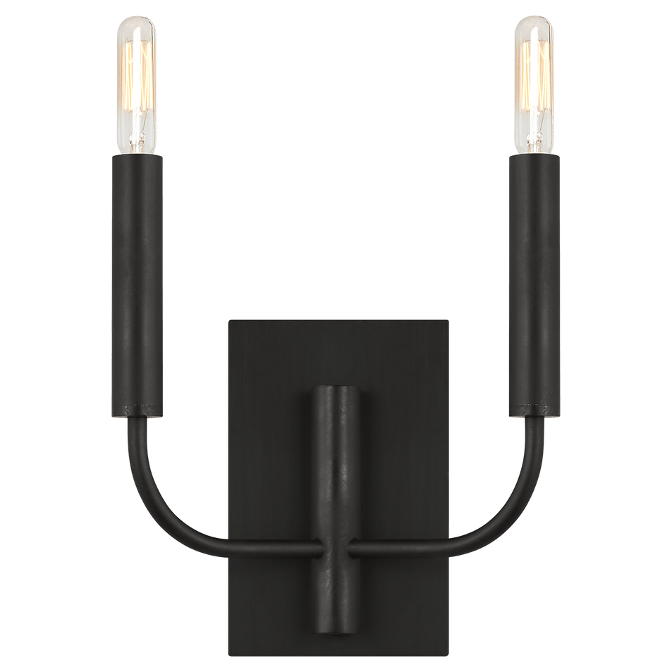 Brianna Double Sconce in Aged Iron with Linen Shades
