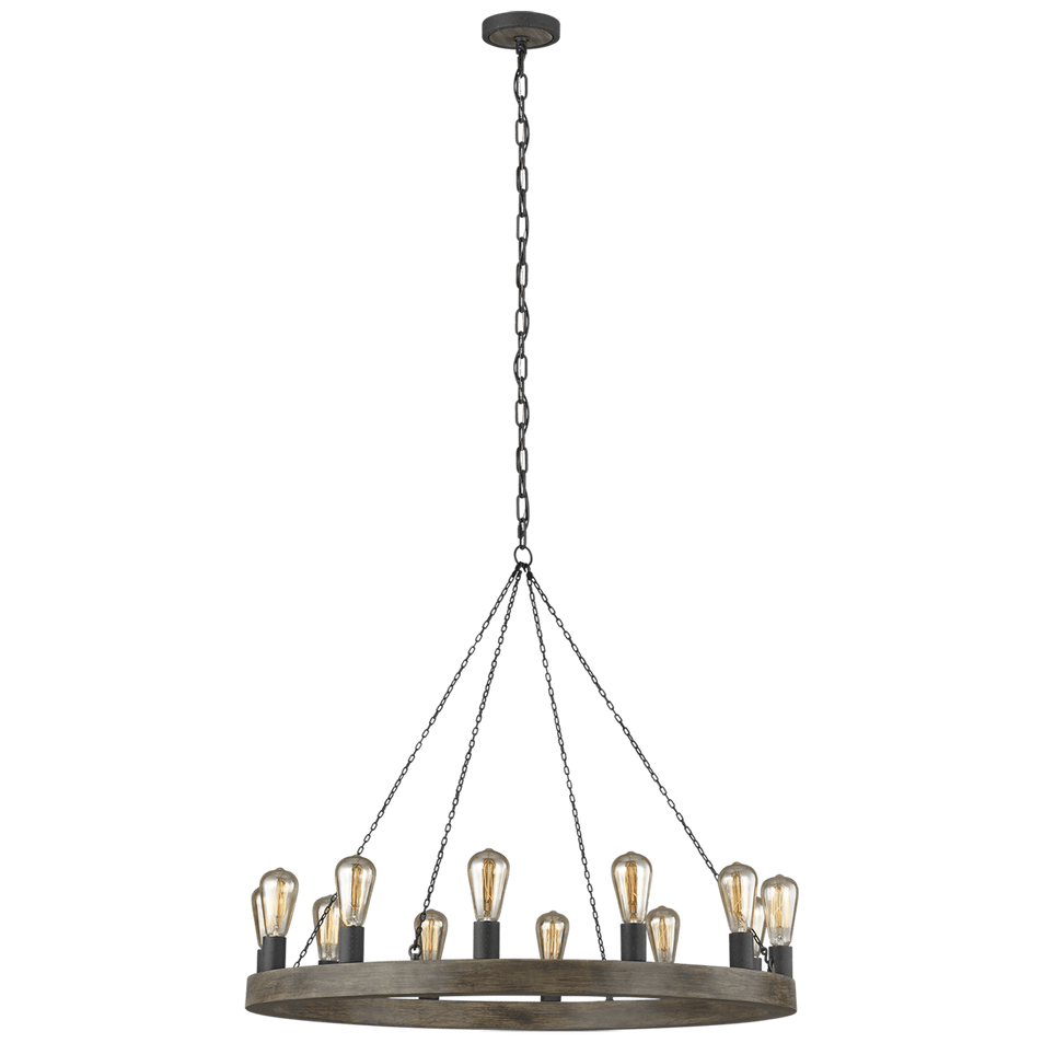 Avenir Medium Chandelier in Weathered Oak Wood and Antique Forged Iron