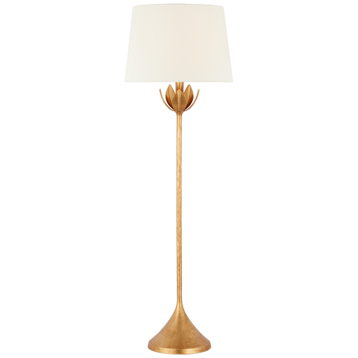 Alberto Large Floor Lamp in Antique Gold Leaf with Linen Shade