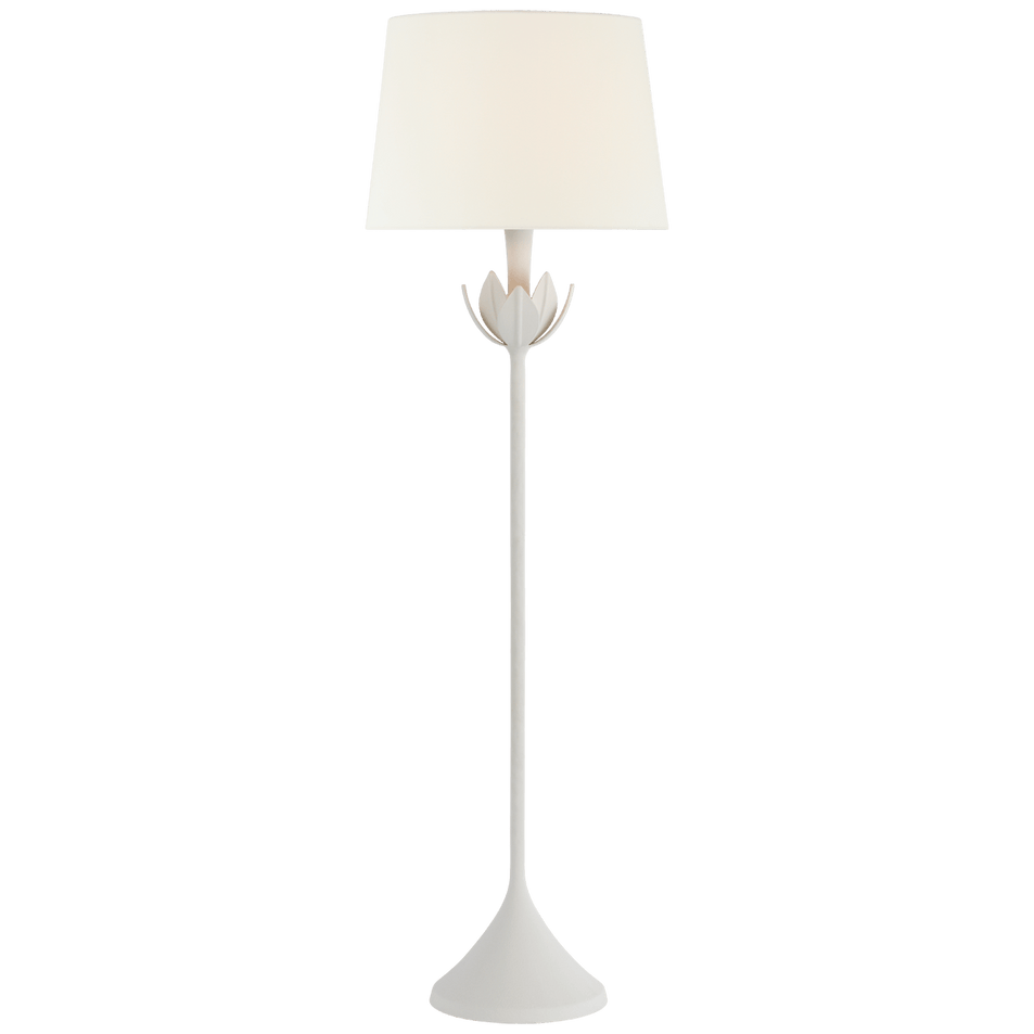 Alberto Large Floor Lamp in Plaster White with Linen Shade