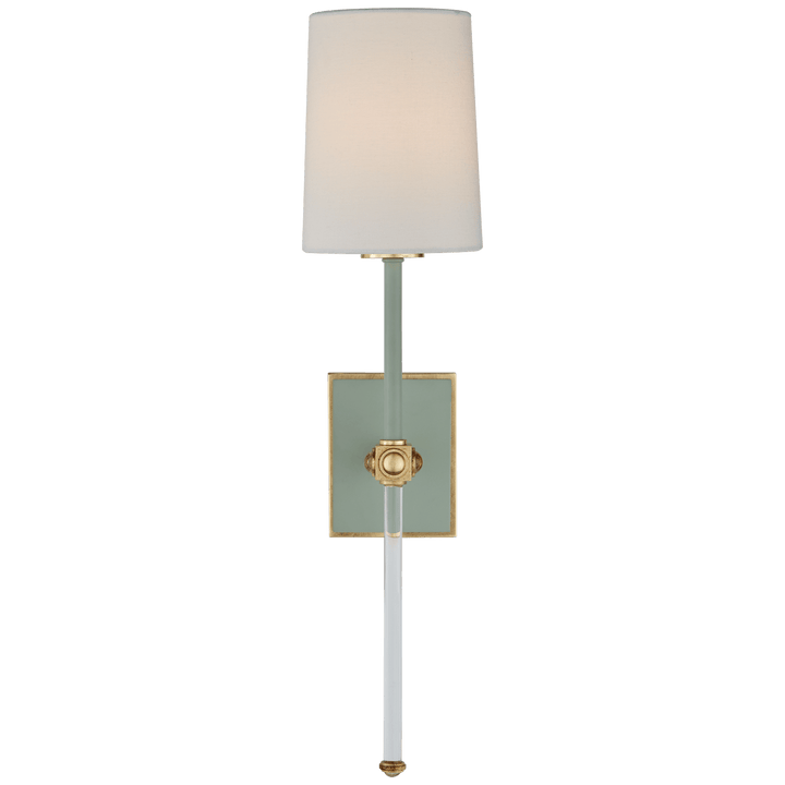 Lucia Medium Tail Sconce in Celadon and Crystal with Linen Shade