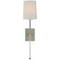 Lucia Medium Tail Sconce in Celadon and Crystal with Linen Shade