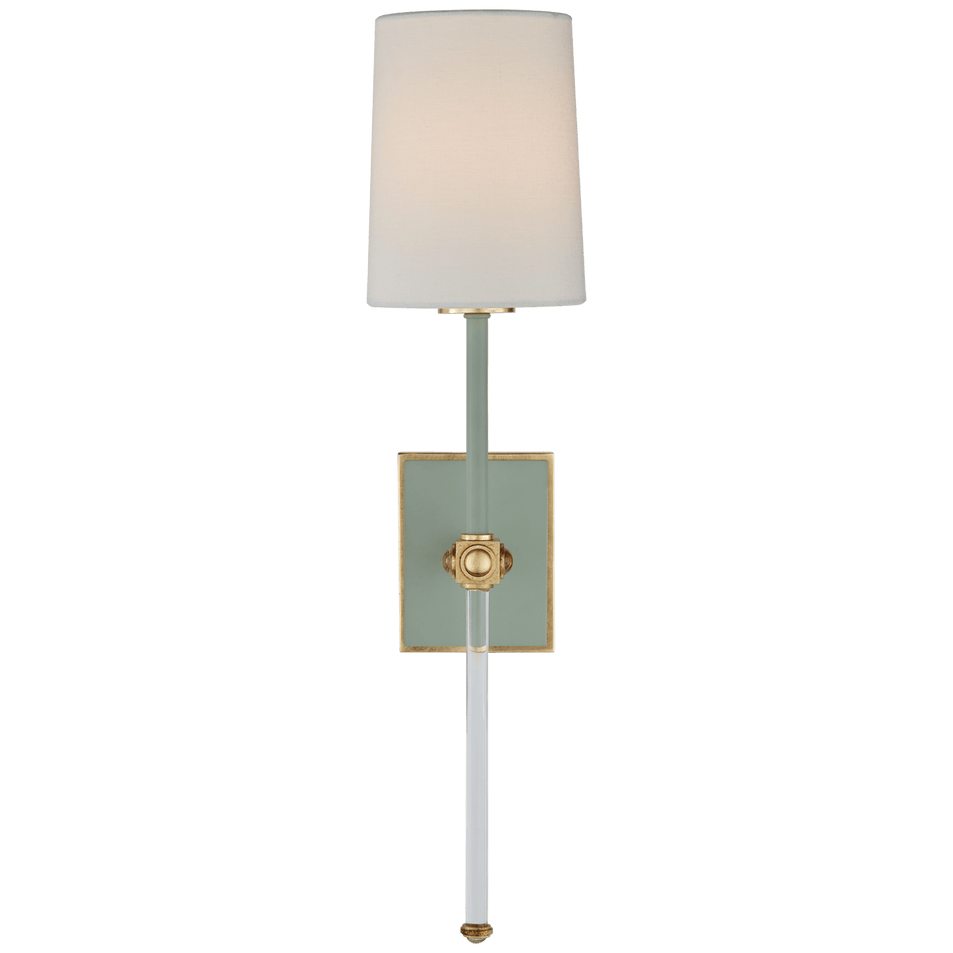 Lucia Medium Tail Sconce in Celadon and Crystal with Linen Shade