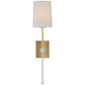 Lucia Medium Tail Sconce in Gild and Crystal with Linen Shade