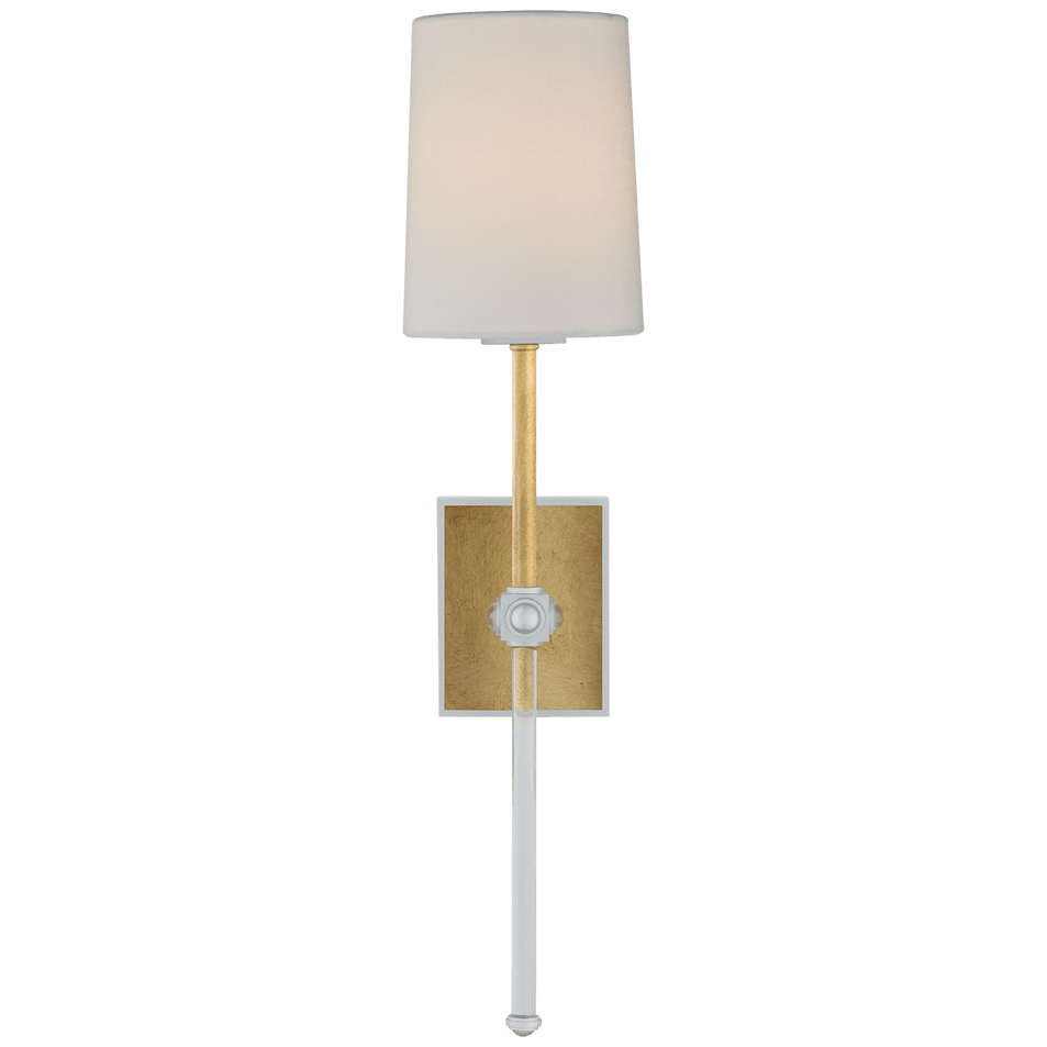 Lucia Medium Tail Sconce in Gild and Crystal with Linen Shade