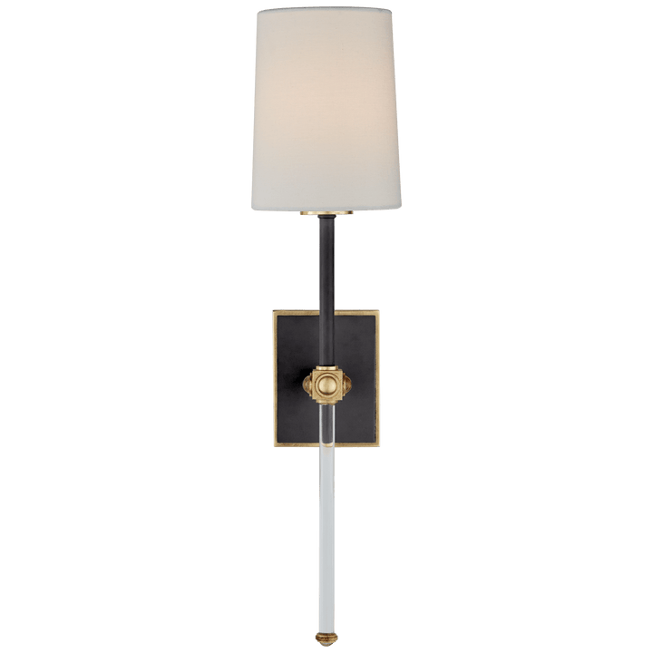 Lucia Medium Tail Sconce in Matte Black and Crystal with Linen Shade