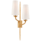 Iberia Double Left Sconce in Antique Gold Leaf with Linen Shades