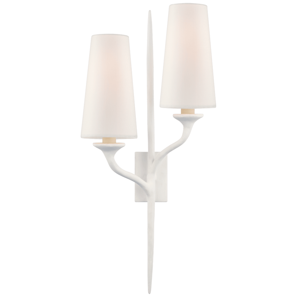 Iberia Double Right Sconce in Plaster White with Linen Shades
