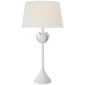 Alberto Large Table Lamp in Plaster White with Linen Shade