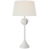 Alberto Large Table Lamp in Plaster White with Linen Shade