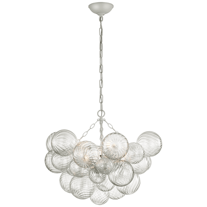 Talia Medium Chandelier in Plaster White and Clear Swirled Glass