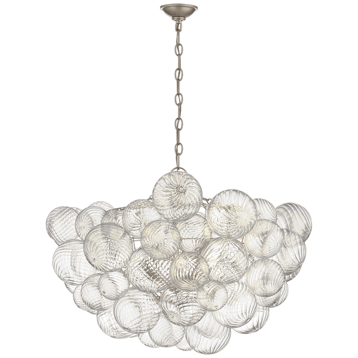 Talia Large Chandelier in Burnished Silver Leaf and Clear Swirled Glass