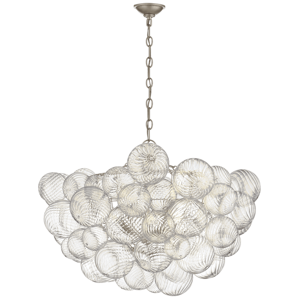 Talia Large Chandelier in Burnished Silver Leaf and Clear Swirled Glass