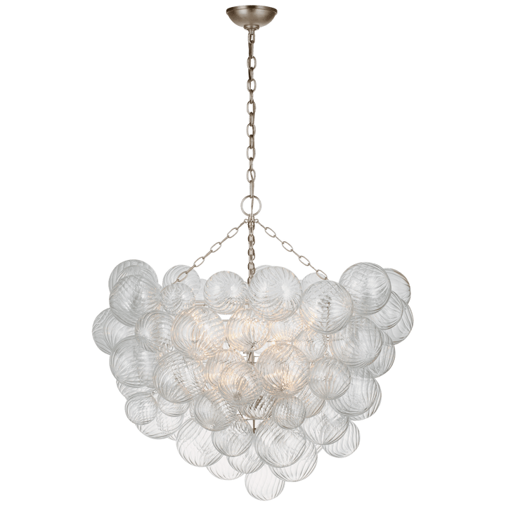 Talia Grande Chandelier in Burnished Silver Leaf with Clear Swirled Glass