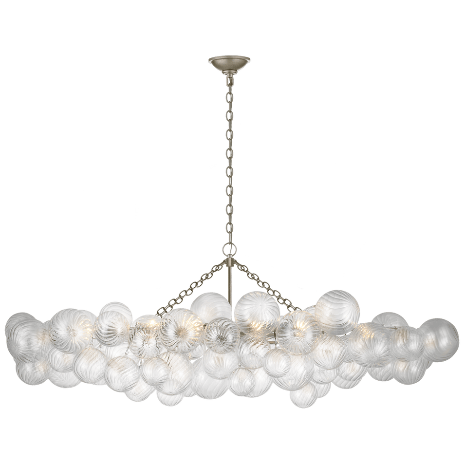 Talia Large Linear Chandelier in Burnished Silver Leaf with Clear Swirled Glass