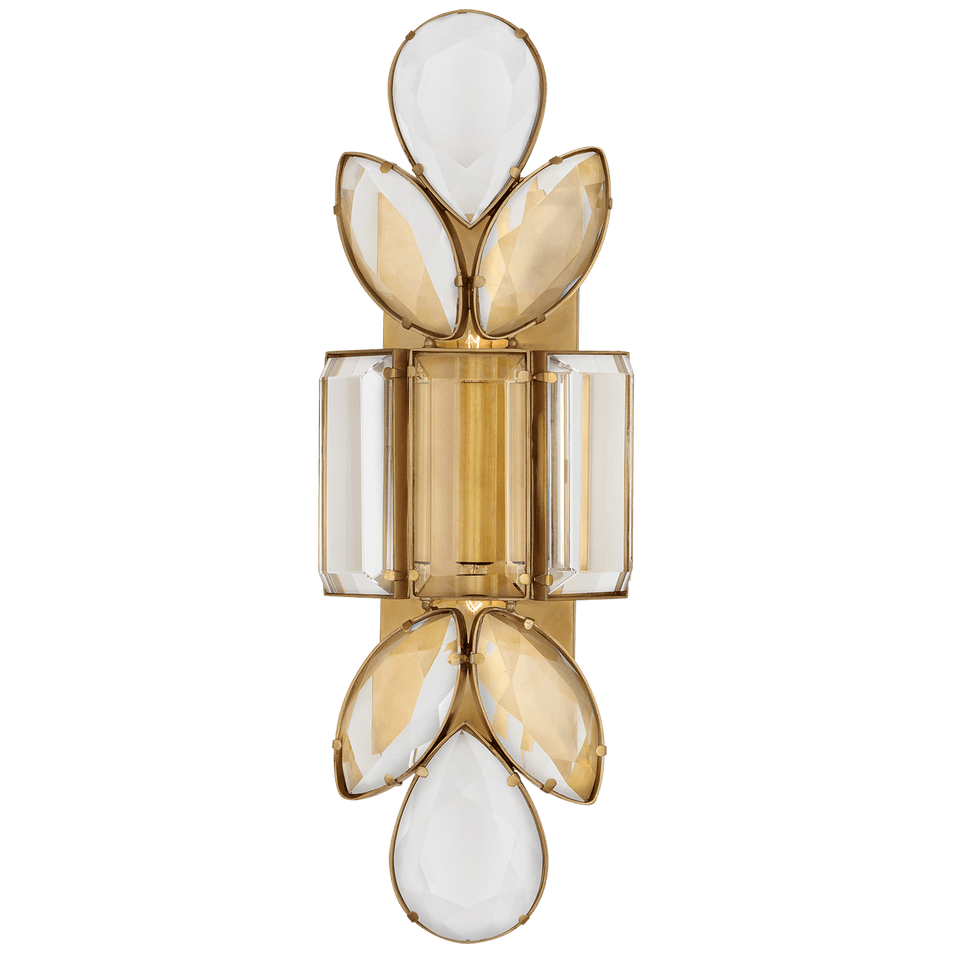 Lloyd Large Jeweled Sconce in Soft Brass with Clear Crystal