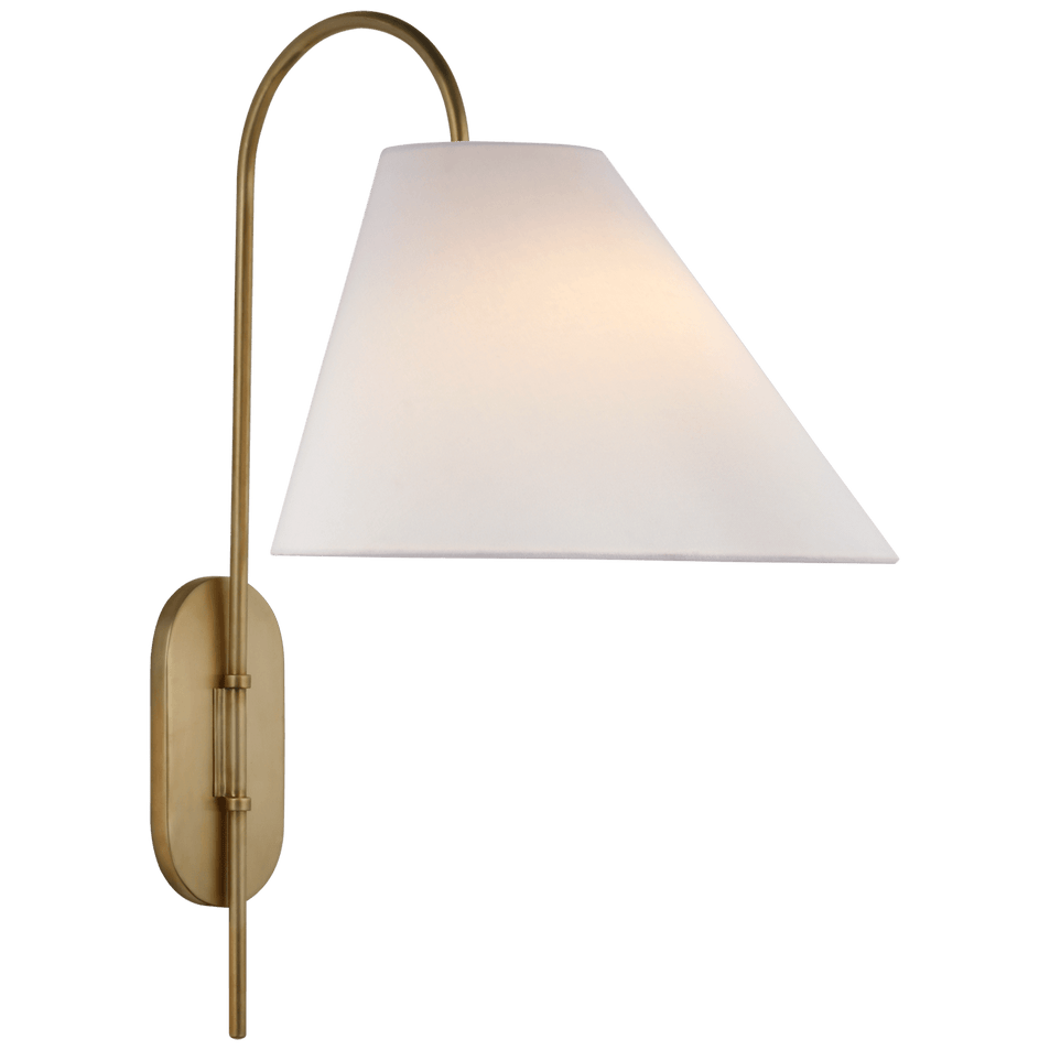 Kinsley Large Articulating Wall Light in Soft Brass with Linen Shade