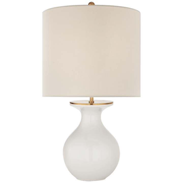 Albie Small Desk Lamp in New White with Cream Linen Shade