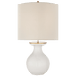 Albie Small Desk Lamp in New White with Cream Linen Shade