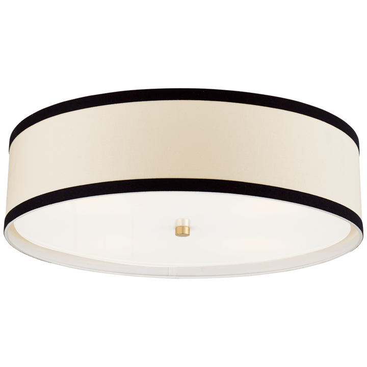 Walker Large Flush Mount in Gild with Cream Linen Shade with Black Linen Trim