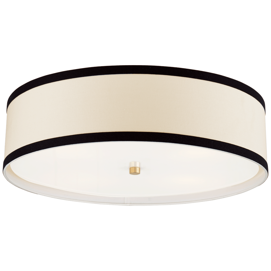 Walker Large Flush Mount in Gild with Cream Linen Shade with Black Linen Trim