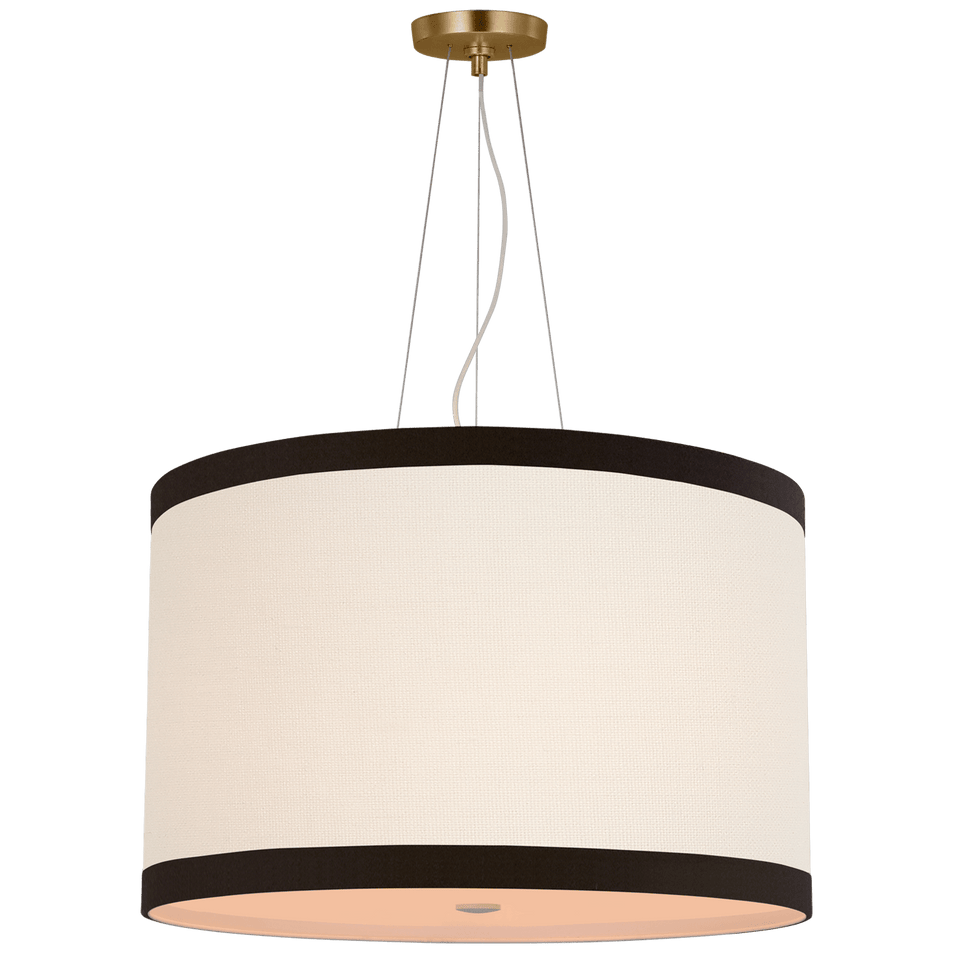 Walker Medium Hanging Shade in Gild with Cream Linen Shade with Black Linen Trim