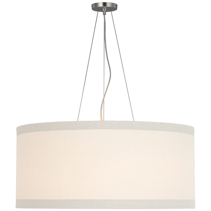 Walker Large Hanging Shade in Burnished Silver Leaf with Cream Linen Shade