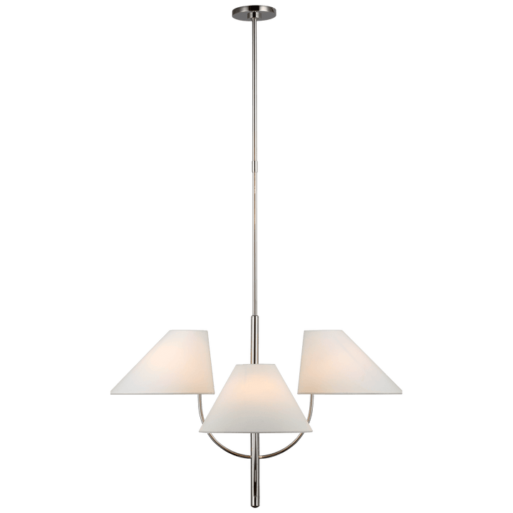 Kinsley Large One-Tier Chandelier in Polished Nickel with Linen Shades