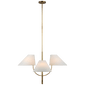 Kinsley Large One-Tier Chandelier in Soft Brass with Linen Shades
