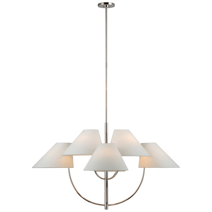Kinsley Large Two-Tier Chandelier in Polished Nickel with Linen Shades