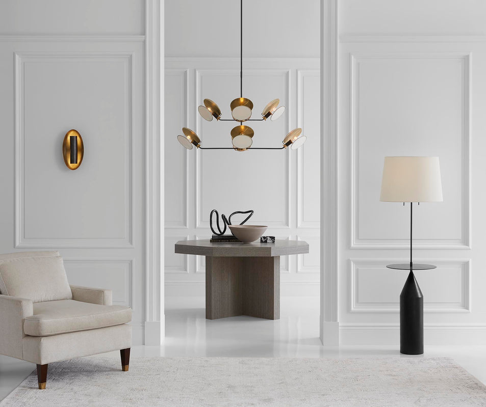 Zephyr Large Floor Light in Aged Iron with Linen Shade