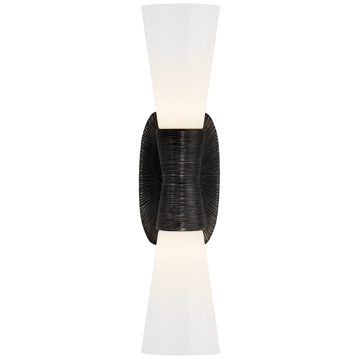 Utopia Small Double Bath Sconce in Aged Iron with White Glass