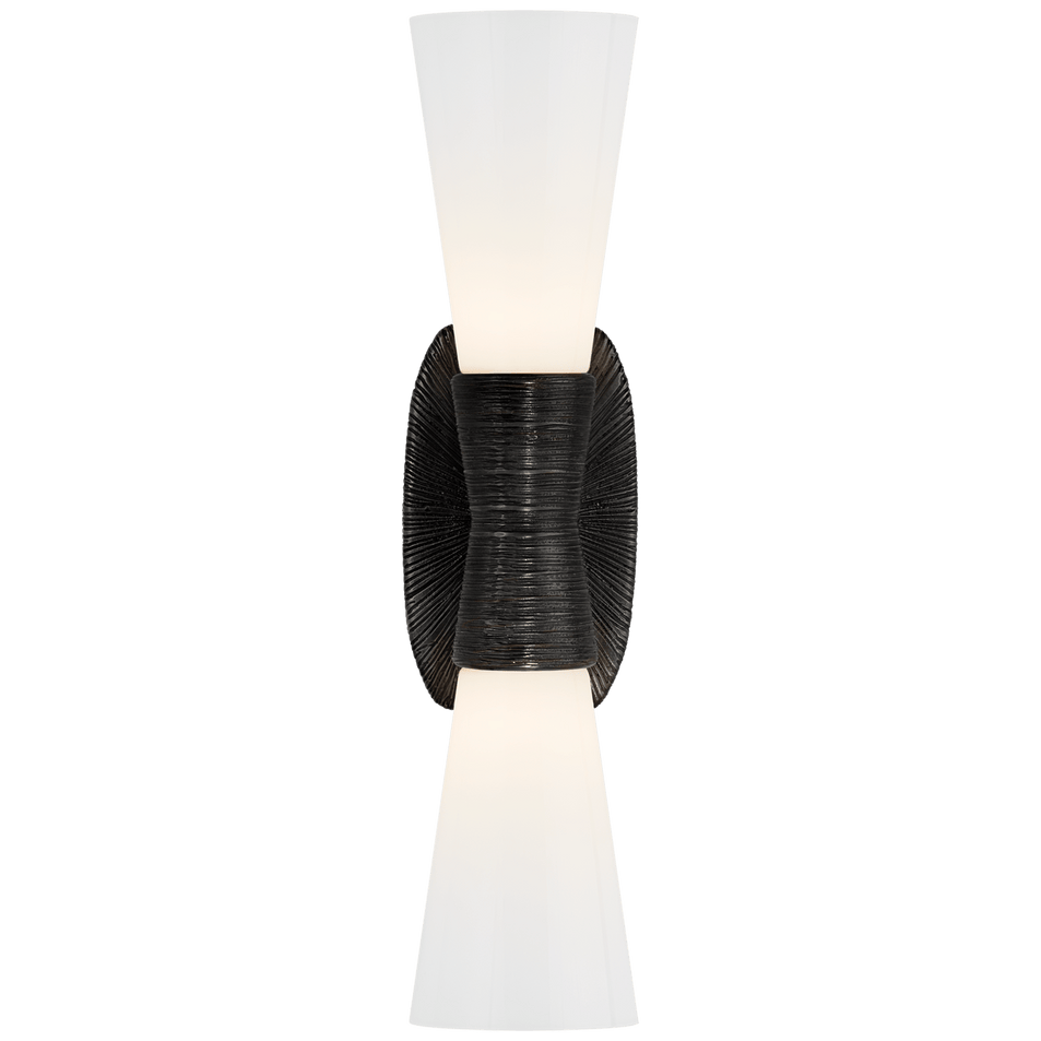 Utopia Small Double Bath Sconce in Aged Iron with White Glass