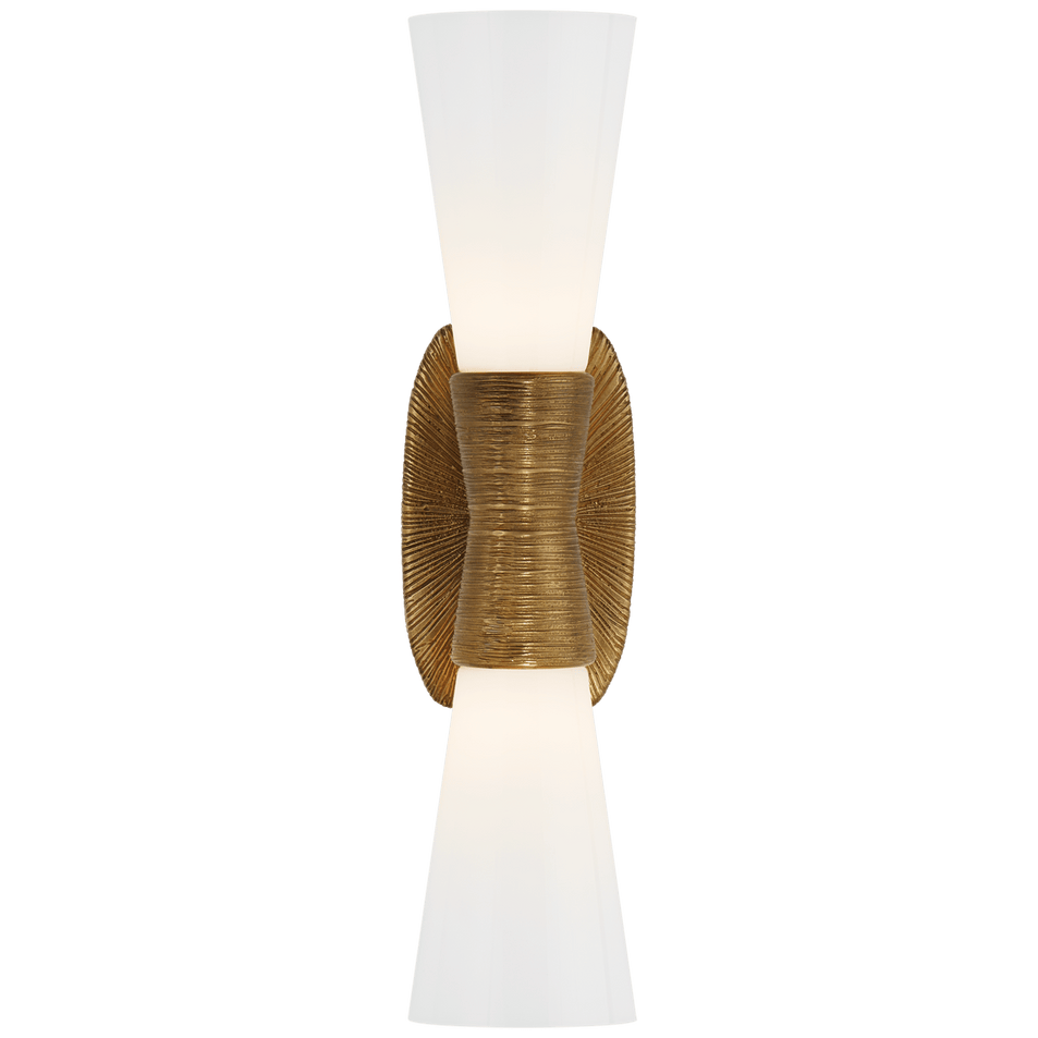 Utopia Small Double Bath Sconce in Gild with White Glass