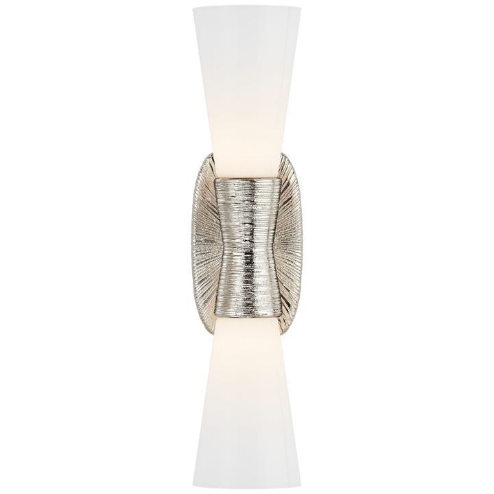 Utopia Small Double Bath Sconce in Polished Nickel with White Glass