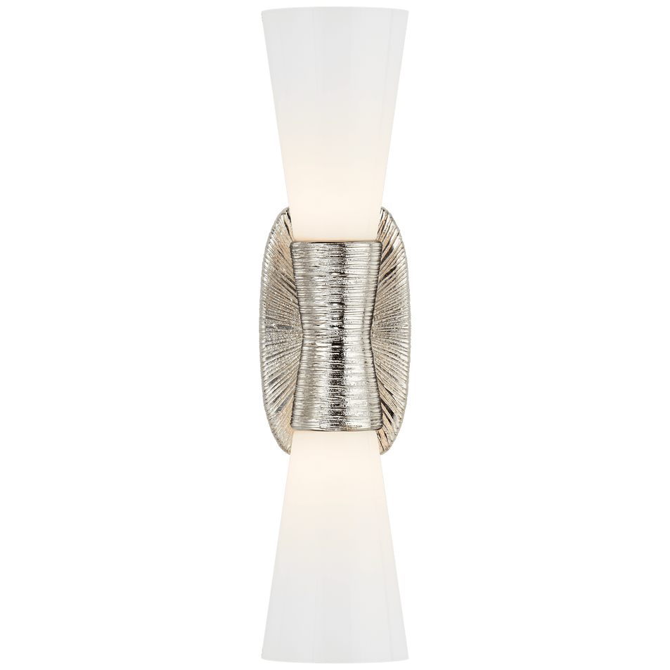 Utopia Small Double Bath Sconce in Polished Nickel with White Glass