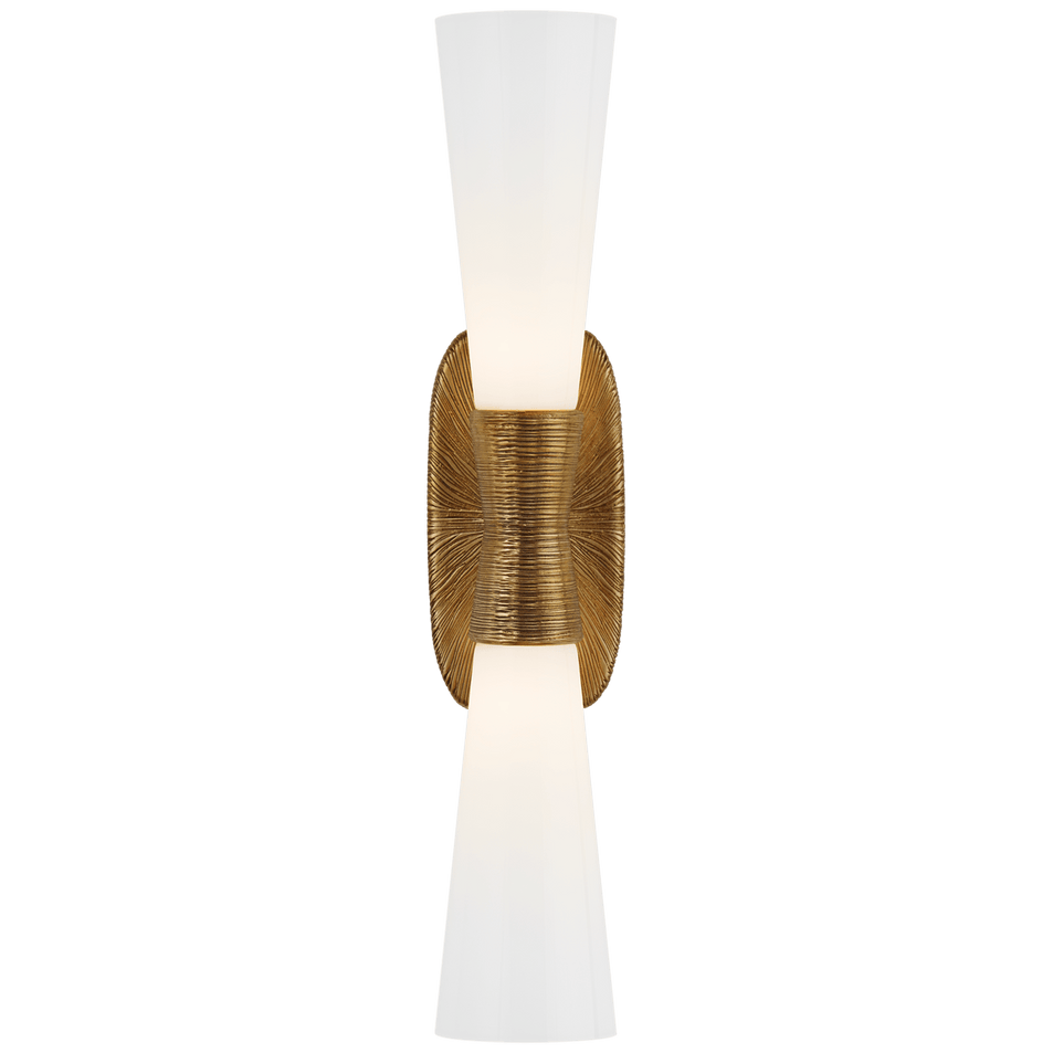Utopia Large Double Bath Sconce in Gild with White Glass