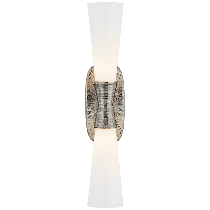 Utopia Large Double Bath Sconce in Polished Nickel with White Glass