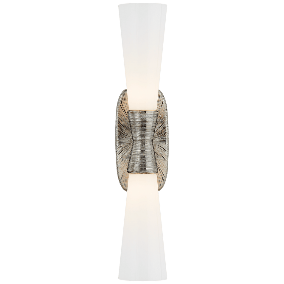 Utopia Large Double Bath Sconce in Polished Nickel with White Glass