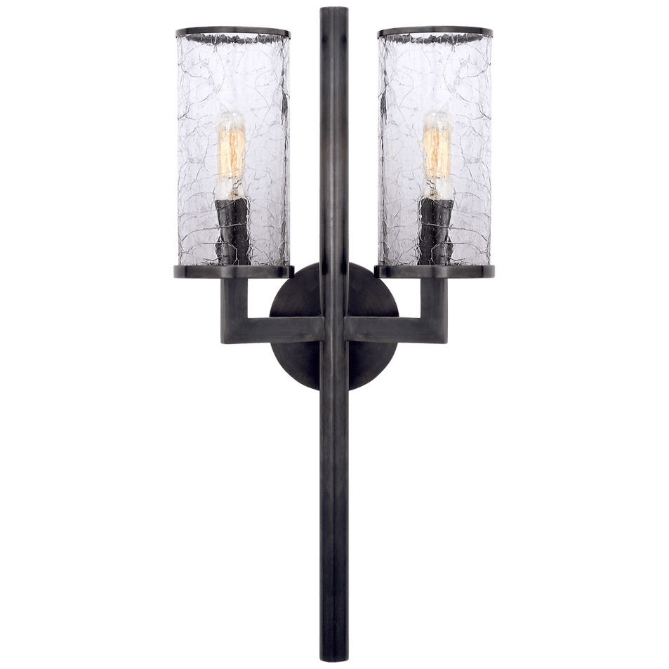 Liaison Double Sconce in Bronze with Crackle Glass