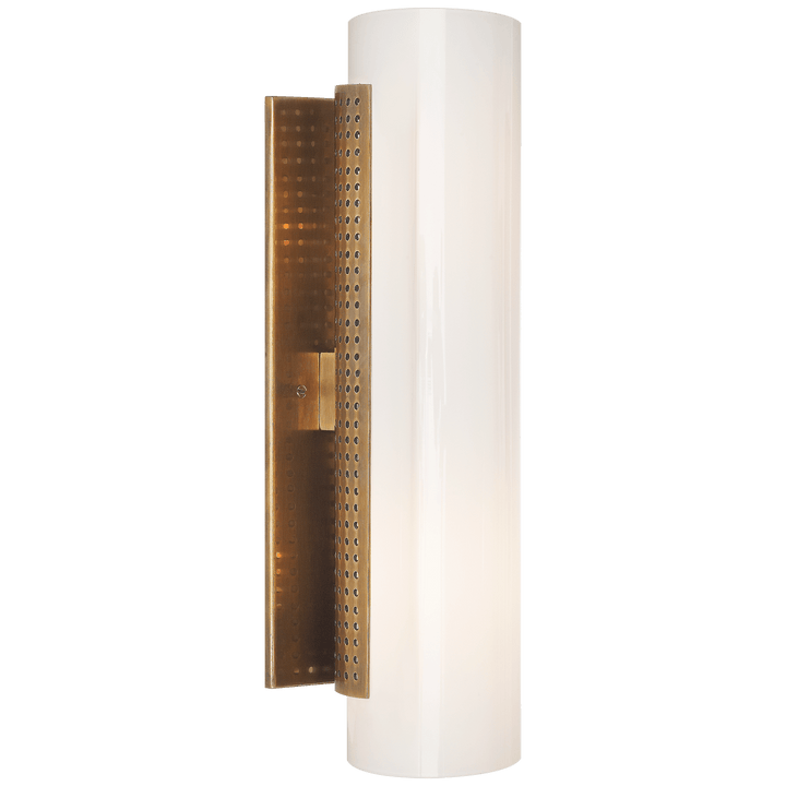 Precision Cylinder Sconce in Antique-Burnished Brass with White Glass