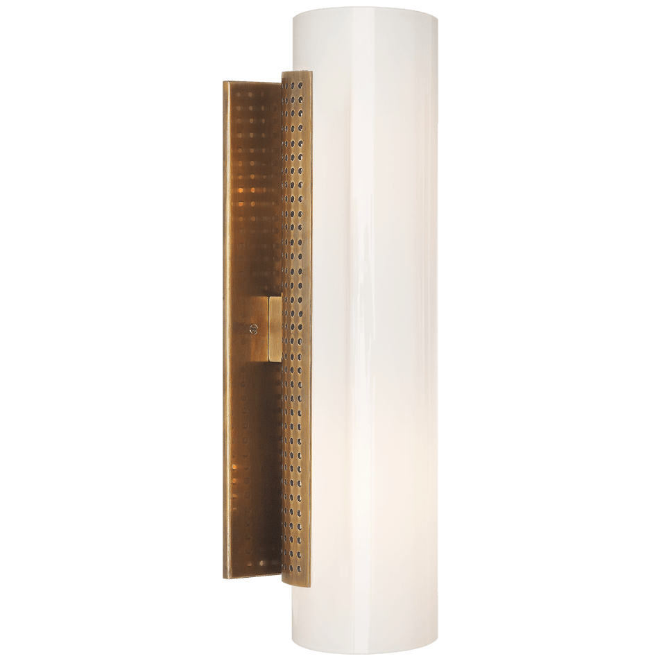 Precision Cylinder Sconce in Antique-Burnished Brass with White Glass