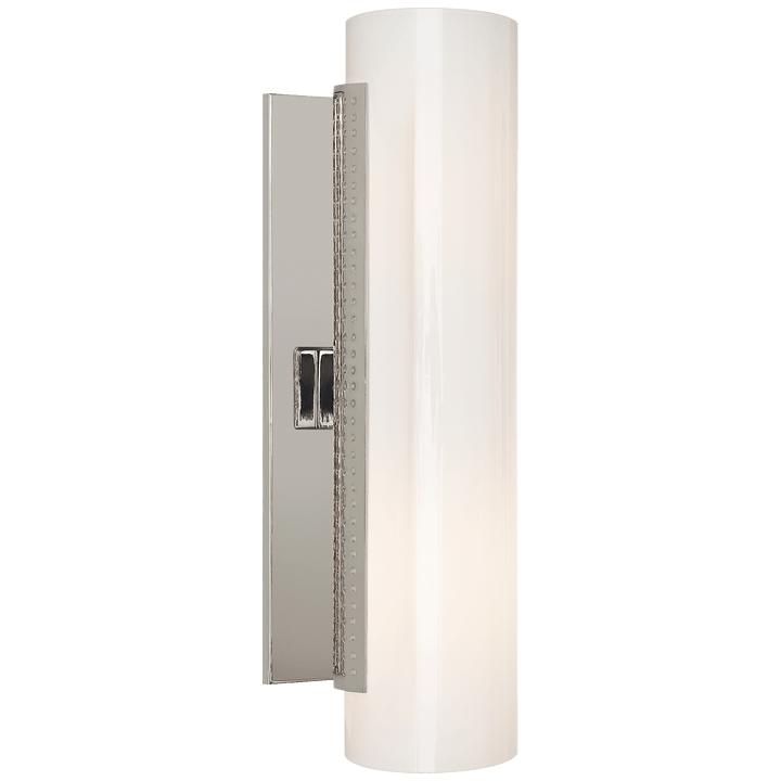 Precision Cylinder Sconce in Polished Nickel with White Glass