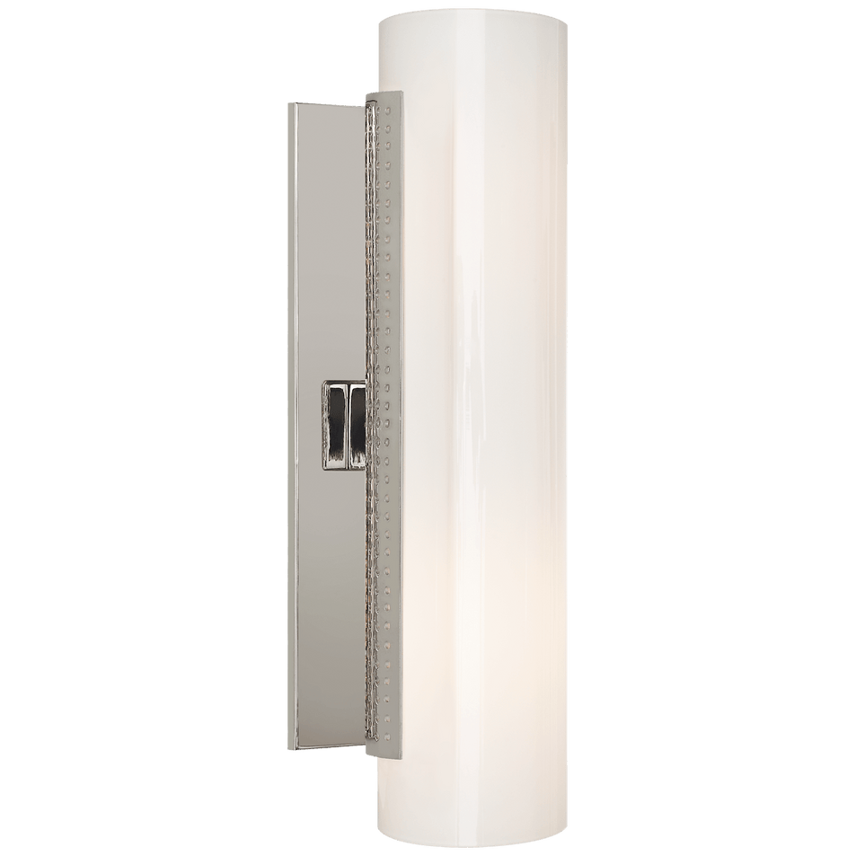 Precision Cylinder Sconce in Polished Nickel with White Glass