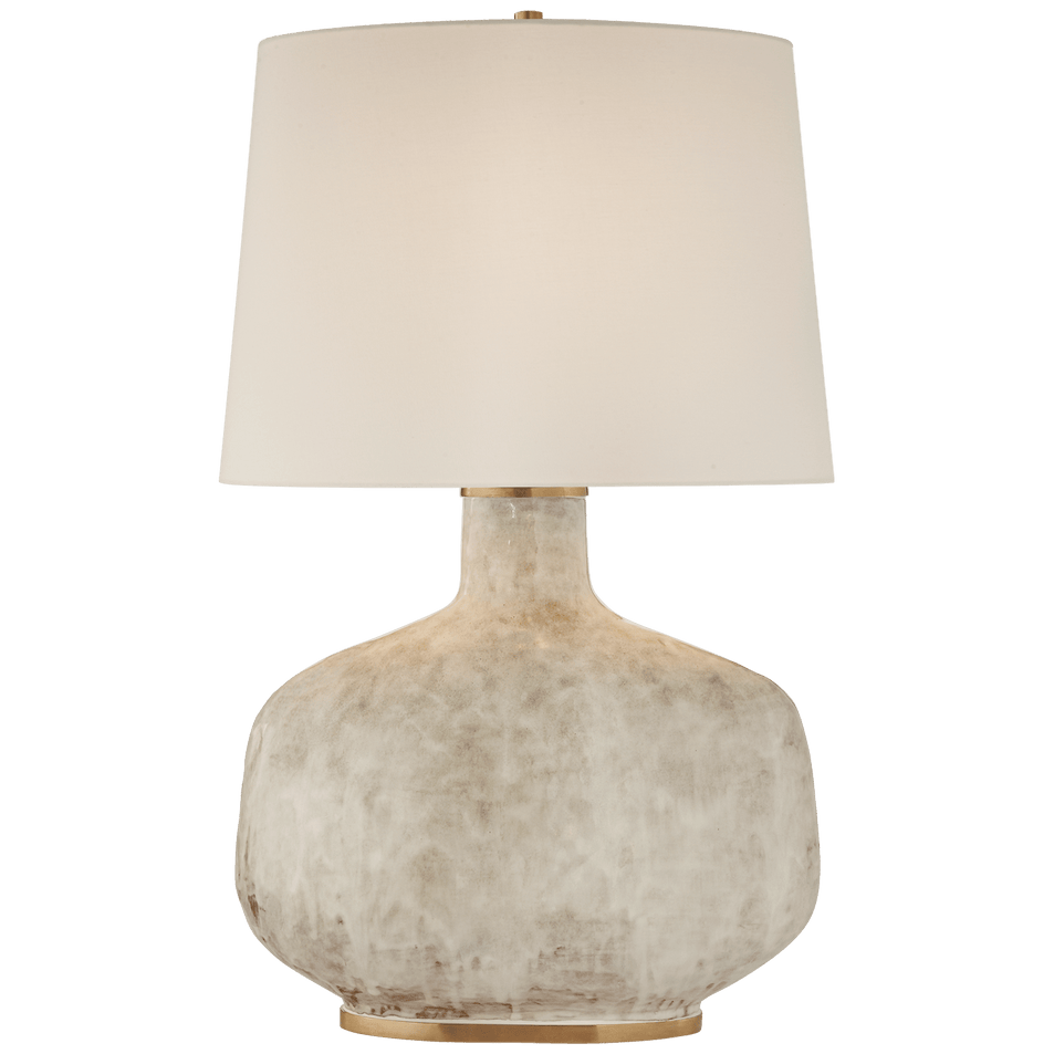 Beton Large Table Lamp in Antiqued White Ceramic with Linen Shade