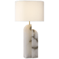 Savoye Large Right Table Lamp in Alabaster with Linen Shade