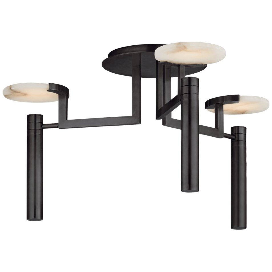 Melange Large Floating Disc Semi-Flush Chandelier in Bronze with Alabaster