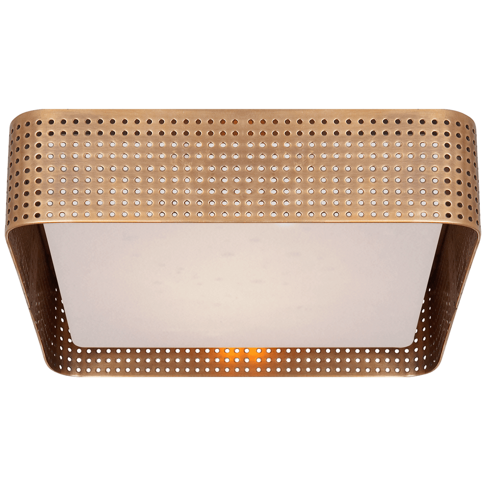 Precision Large Square Flush Mount in Antique-Burnished Brass with Clouded Glass