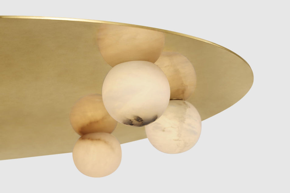 Pertica 30" Eight Light Flush Mount in Mirrored Antique Brass with Alabaster