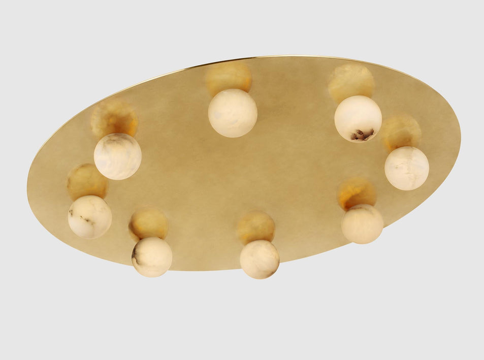 Pertica 30" Eight Light Flush Mount in Mirrored Antique Brass with Alabaster